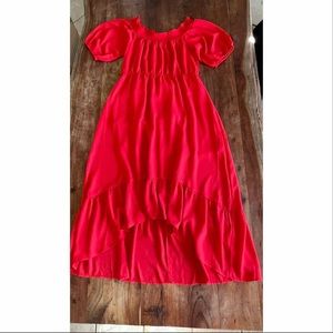 Red, off the shoulder, high low, maxi dress, size XL